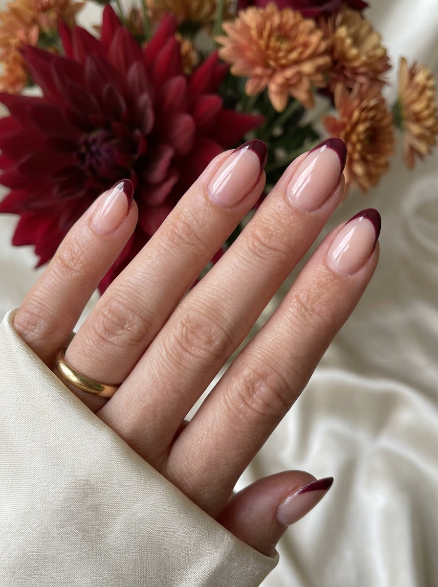 Burgundy French Wedding Nails als Fall Wedding Nails Inspiration 2026